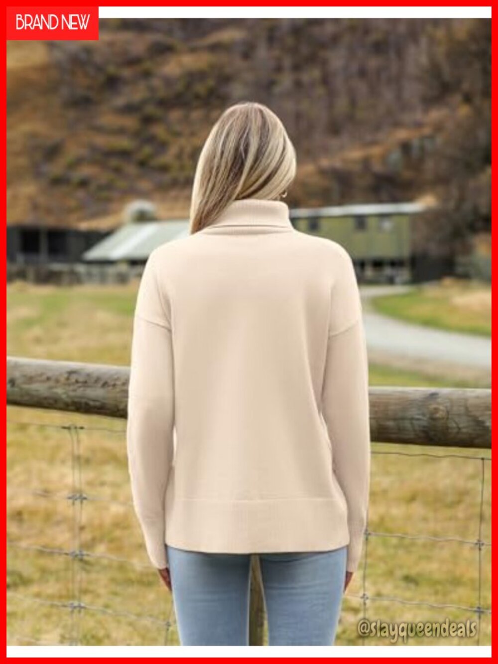 Women's Turtleneck Sweater Pullover Chunky Knitted Long Sleeve - Picture 3 of 4